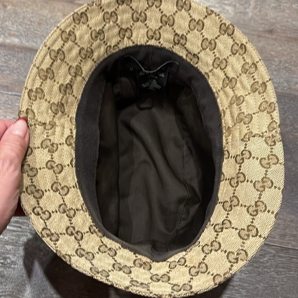 GUCCI Gg Canvas Sherry Line Bucket Hat M 200036 Beige Brown All Over Pattern 230 - Picture 6 of 7